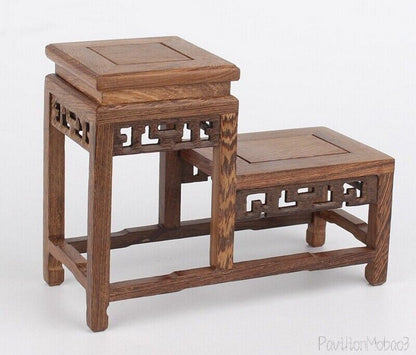 Wenge Wood 2 Base Fishbowl Stand Bonsai Teapot Stone Vase Flower Rack