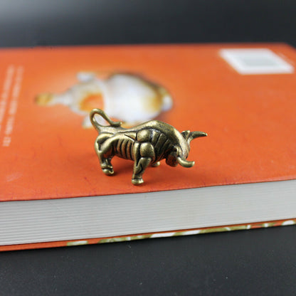 Pure Copper Vintage Brass Wall Street Bull Keychain Pendant