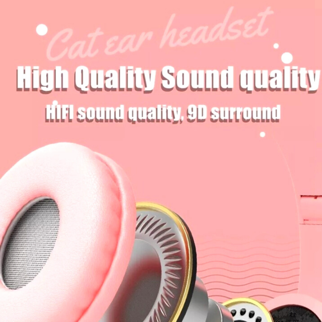 Audifonos Inalambricos Bluetooth 5.0 Cat LED Mic Auriculares para Mujer Niñas