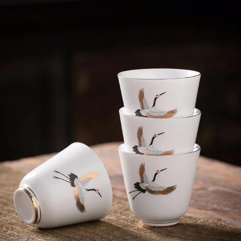 1PC Chinese Ceramic Teacup Hand Painted Bird Pattern Handmade Tea Bowl Set