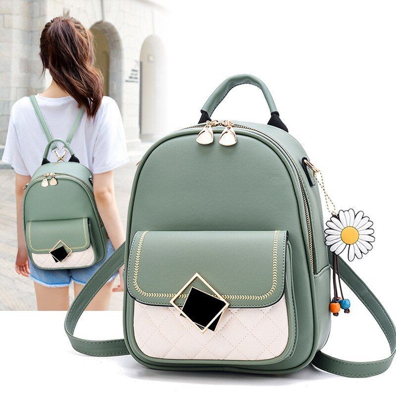 Backpack Women Solid Color Small Synthetic Leather Purse