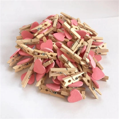 Craft Clothespin 50Pcs Wooden Clips Love Heart Pegs DIY Wedding Venue Decoration
