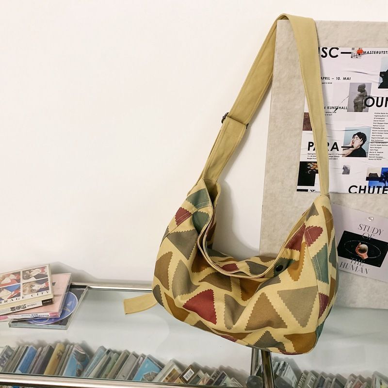 Canvas Big Soft Slouchy Bag Vintage Retro Student Laptop Pouch Crossbody Purse