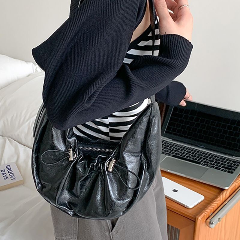 Wrinkled Denim Underarm Shoulder Bags Drawstring 28*14*6 CM Shopping Purse 1 PC
