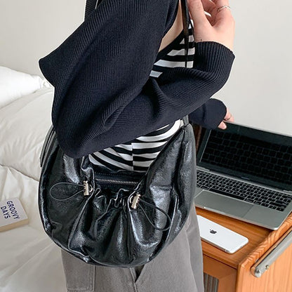 Wrinkled Denim Underarm Shoulder Bags Drawstring 28*14*6 CM Shopping Purse 1 PC