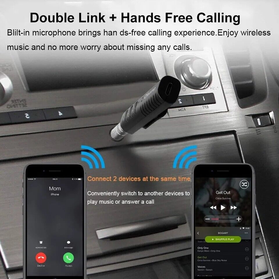 Transmisor Receptor USB Bluetooth 5.0 Auxiliar Inalámbrico Para Coche De 3.5mm