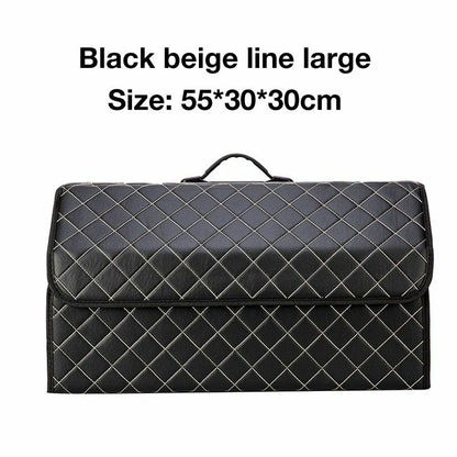 Car Trunk Storage Organizer Bag PU Leather Box Folding Stowing Tidying SUV Broad