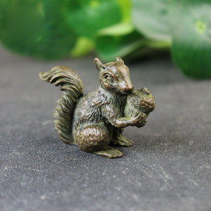 Copper Squirrel Small Figurine Animal Tea Pet Miniature Craft Gift Decoration
