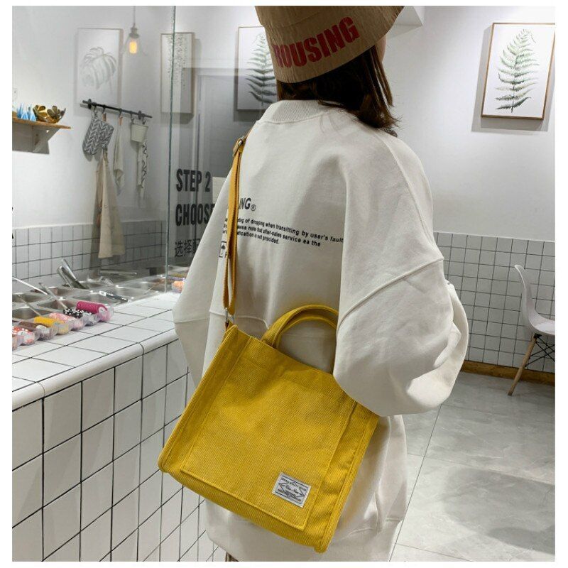 Corduroy Bag Canvas Shoulder Crossbody Handbag Tote Bag Short Handle 26*10*23 CM