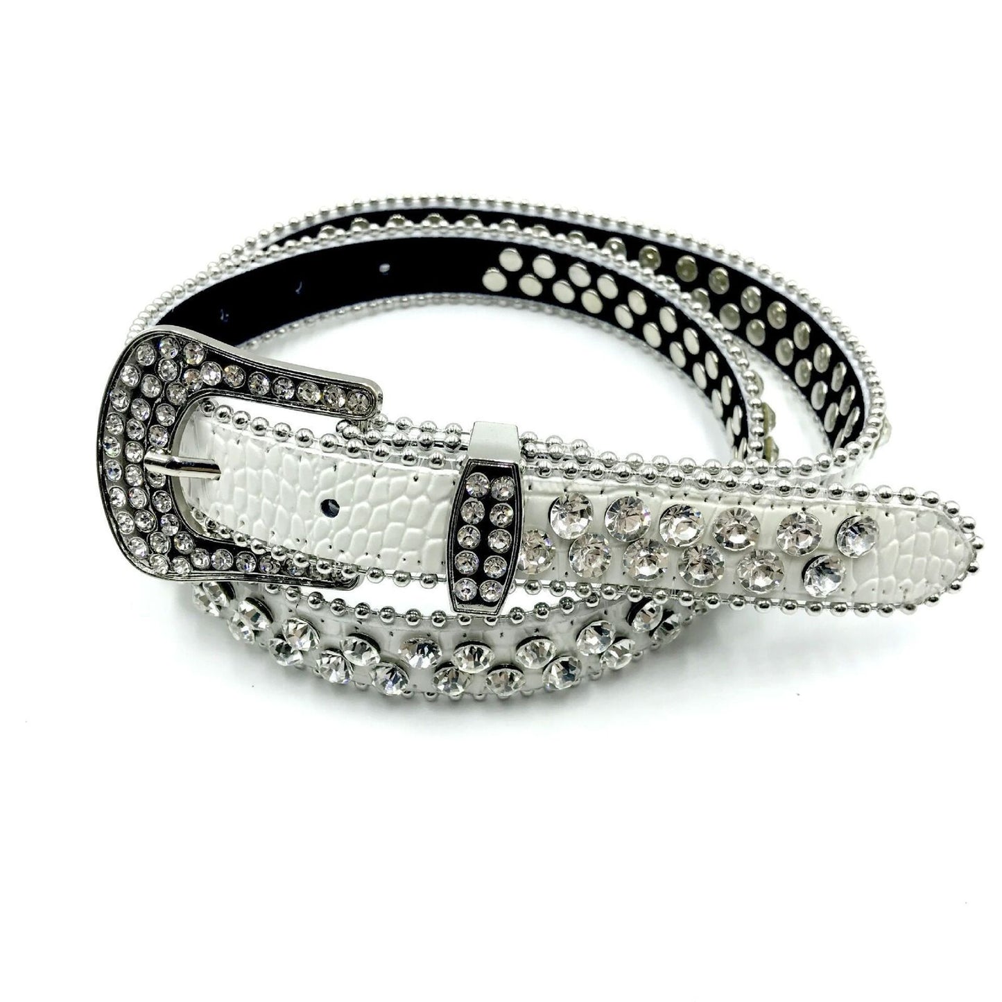 Women Leather Belt Rhinestone Fashion Men Casual Bling Jeans Waistband 110x3.3cm