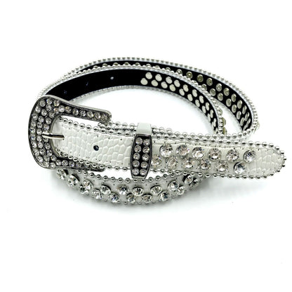 Women Leather Belt Rhinestone Fashion Men Casual Bling Jeans Waistband 110x3.3cm