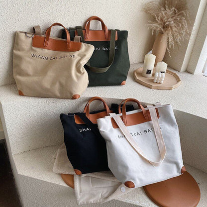 Canvas Handbag Shoulder Crossbody Bag Large Leather Shopper Bag 41*35*17CM Pouch