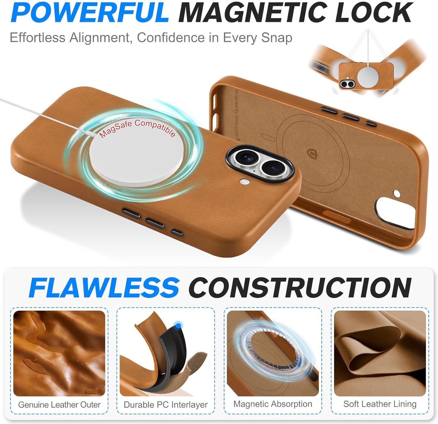 Genuine Leather Case for Iphone 17 6.3" 2025 | Compatible with Magsafe, Camera B