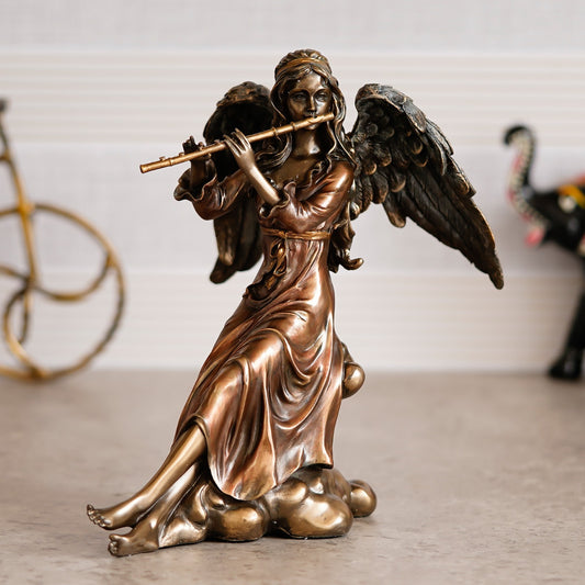 Handcrafted Resin Musical Angel With Flute Sculpture Idol Statue Figurine