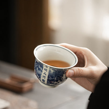 Chinese Ancinent Painting Blue and White Ceramic Solid Wine Mugs Tea Ceremony