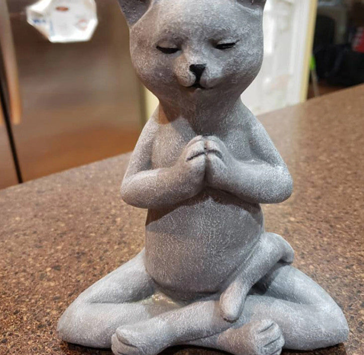 Cat Buddha Zen Statue Table Outdoor Garden Lotus Shape