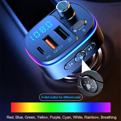 Car Bluetooth FM Transmitter Receiver Radio MP3 Wireless Adapter USB PD Charger