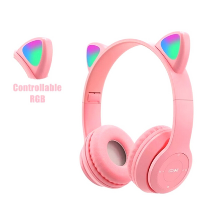 Audifonos Inalambricos Bluetooth 5.0 Cat LED Mic Auriculares para Mujer Niñas