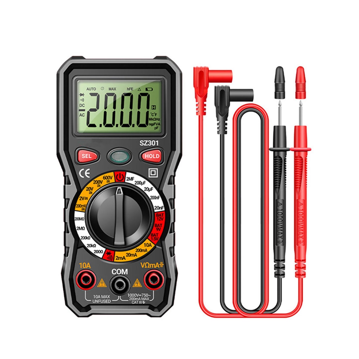 Versatile Digital Multimeter w Test Leads Measures Volt Amp Ohm Capacitance