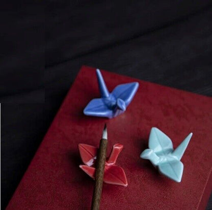 Pen Rest Ceramics Paper Cranes Chinese Calligraphy Writing Brush Holders 6x3.5cm