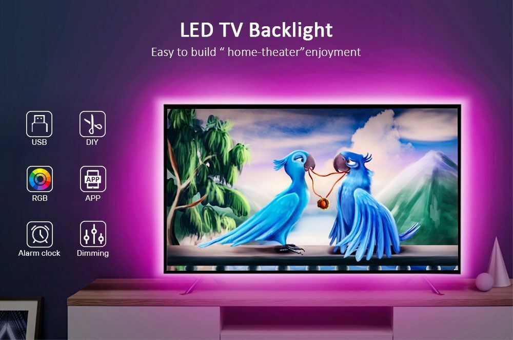 TV Backlight USB Powered LED Strip Light RGB5050 24 Inch-60 Inch Mirror PC APP