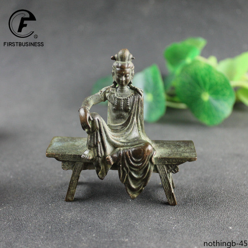 1 piece antique copper stool Guanyin Bodhisattva statue decorated Buddha statue -