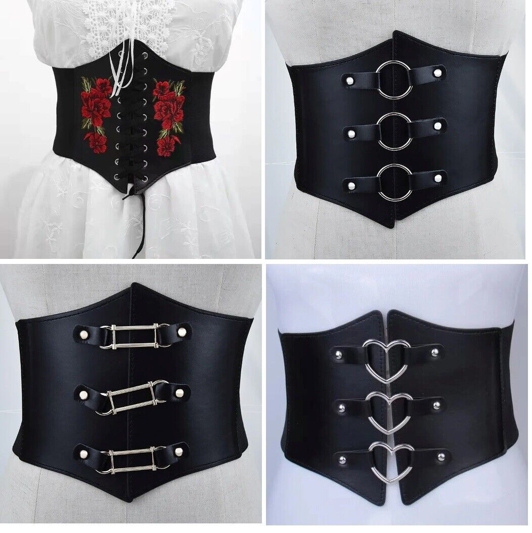 Women Corsets PU Leather Black Sexy Dress Jeans Waistband Wide Belts Cummerbunds