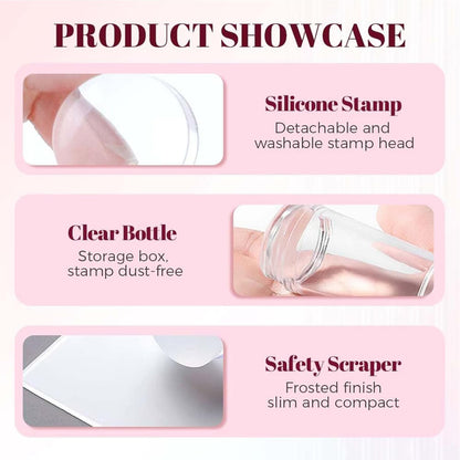 2PCS Silicone Head Nail Stamp Set with Scraper French Nail Art Template DIY Tool