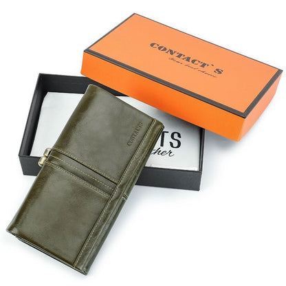 Wallet Metal Frame Genuine Leather Purse Hasp Zipper Coin Pocket Card Holder Bag
