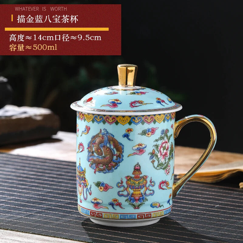 500ml China Jingdezhen Ceramic Home Tea Cup Water Cup Office Cup Conference Cup