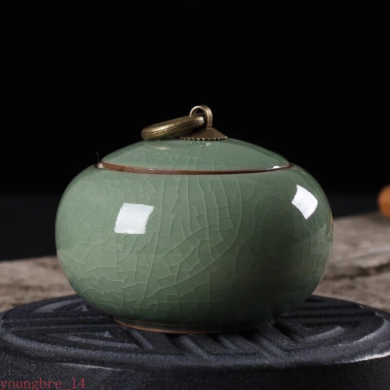 Ceramic Tea Caddy Stove Canister Puer Creative Longquan Celadon Cracked Glaze