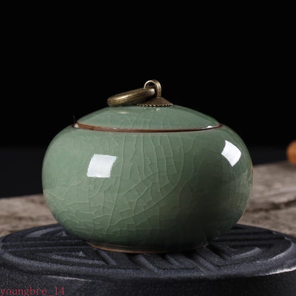 Ceramic Tea Caddy Stove Canister Puer Creative Longquan Celadon Cracked Glaze