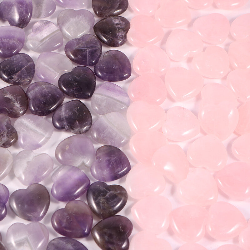 Natural Amethyst Rose Quartz Healing Gem Stone Crystal Stone Heart 20x8mm 30pcs