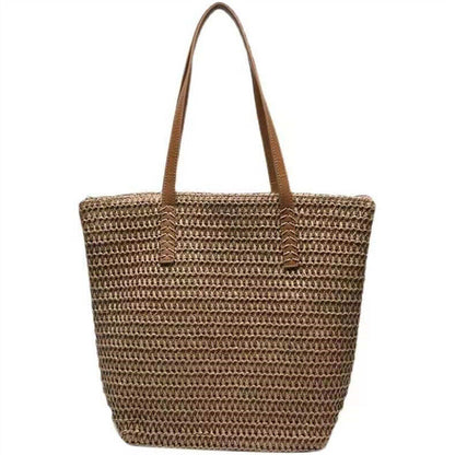 Solid One-shoulder Large Straw Bag Women's Summer Seaside Beach Rattan Bag