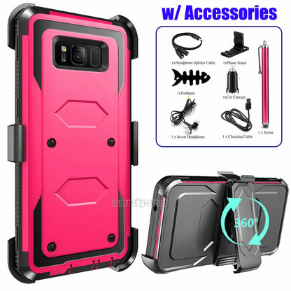 For Samsung Galaxy S8 Plus Rugged Phone Case Cover & Clip Holster + Accessories