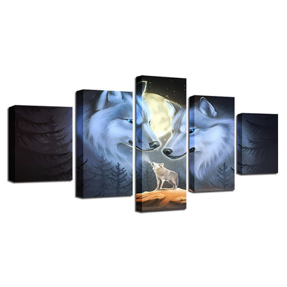 Animals Wolf Full Moon Wolves Canvas Print Painting Wall Art Home Decor 5PCS