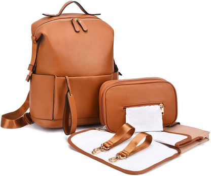7-in-1 Baby Diaper Bag Solid PU Leather Mummy Maternity Bag Bags Changing Pad