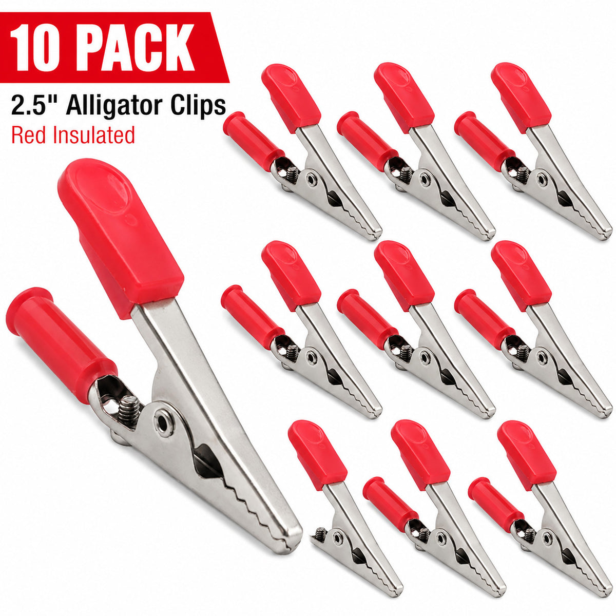 Red Alligator Clip Screw Type with Insulated Handle, 2.5" Long10 Pack