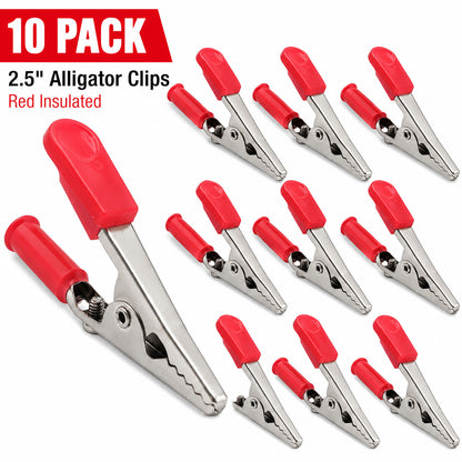 Red Alligator Clip Screw Type with Insulated Handle, 2.5" Long10 Pack
