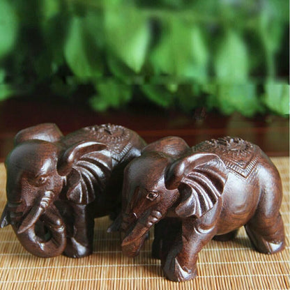 Wooden Animals Mini Statue Decorations Fortune Elephant Figurines Craft Carved