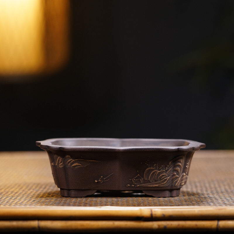 5.6"Chinese Yixing Zisha Pottery Purple Clay Handmade Succulent Plant Flowerpot