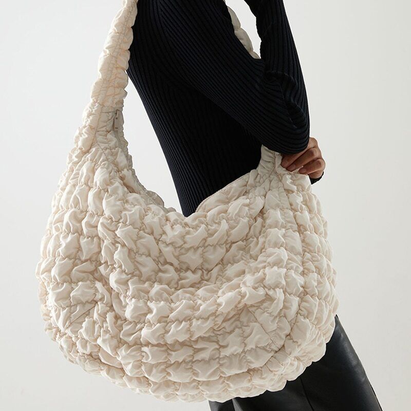 Tote Shoulder Bags Ruched Handbag Nylon Quilted Padded Crossbody Bag