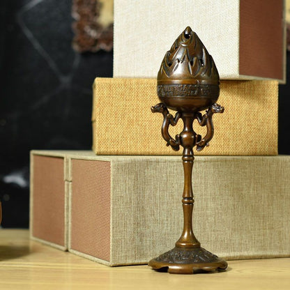 Pure Copper Dragon Phoenix Boshan Incense Burner 23x5.5cm Antique Censer 450g