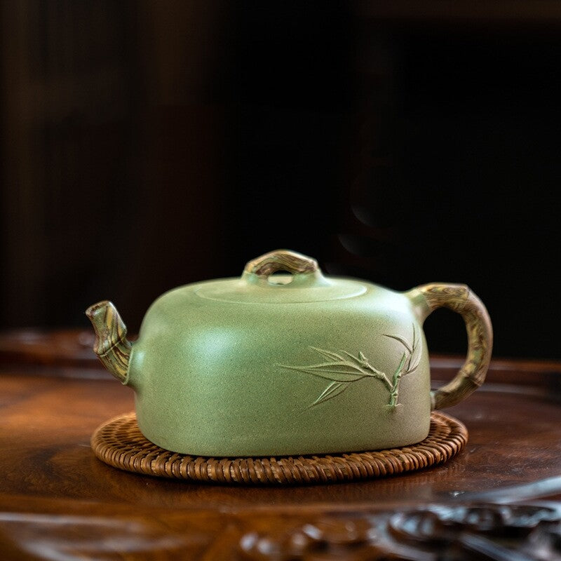 Handmade Tea Pot Marked 7 Infuser Real Yixing Zisha Douqing Clay Bamboo Relief