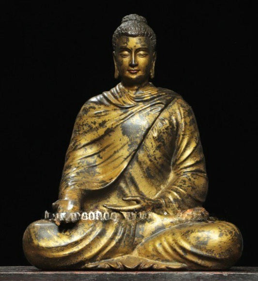 11" DaMing Yongle Marked Bronze Gilt Shakyamuni Sakyamuni Amitabha Buddha Statue