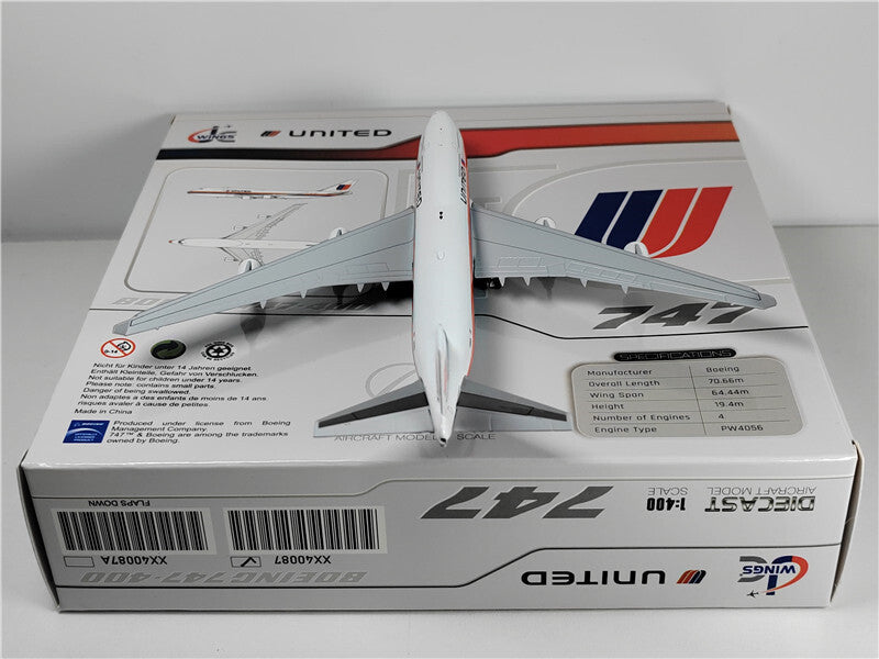 JC Wings FOR United Airlines FOR BOEING B747-400 N183UA 1:400 Pre-built Model