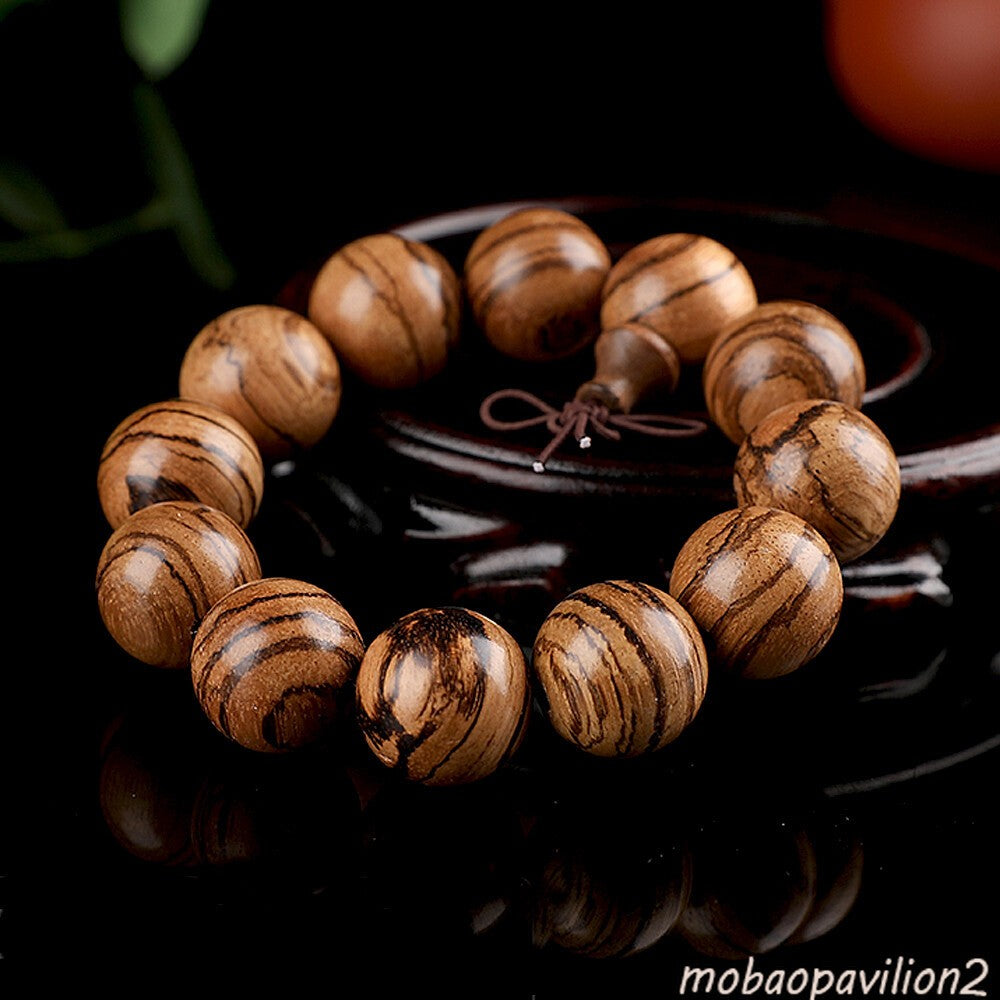 20 Mm New Vietnam Agarwood Wooden Bracelets Tiger Pattern Buddha Round Beads