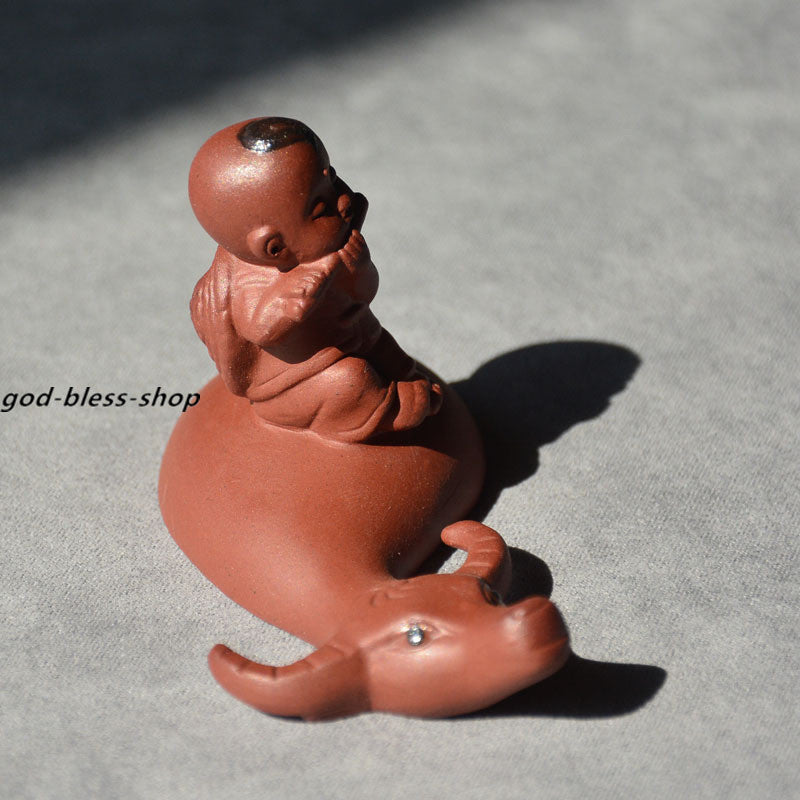 Small Tea Pet Yixing Zisha Purple Clay Tea Play Home Decoration Kid On Buffalo