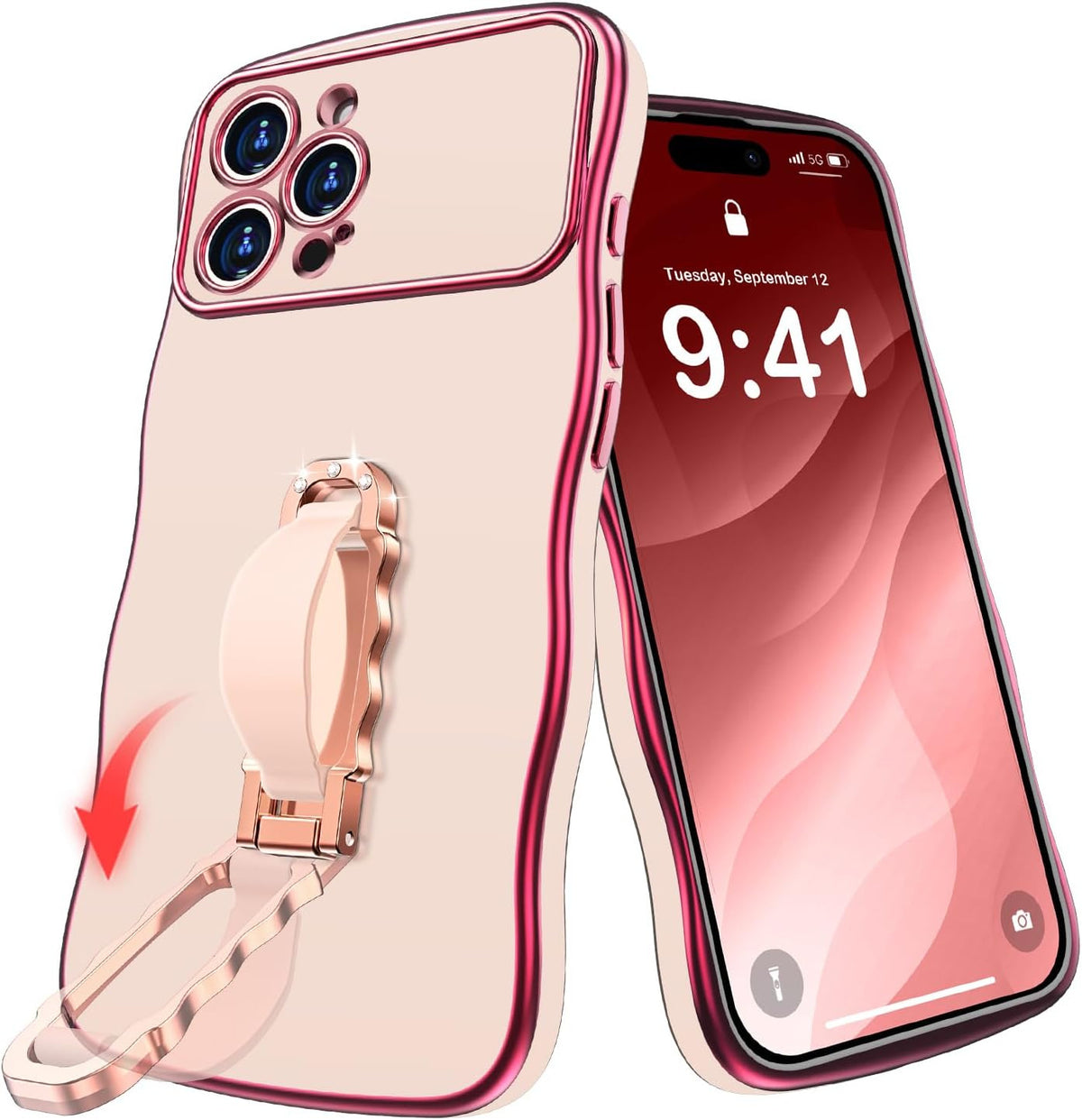 for Iphone 16 Pro Max Case with Stand, Wavy Edge Phone Case with Finger Grip Str