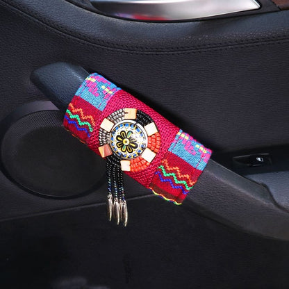 Bohemian Ethnic Car Door Handle Covers - Beaded Tassel Interior Accessories 2pcs